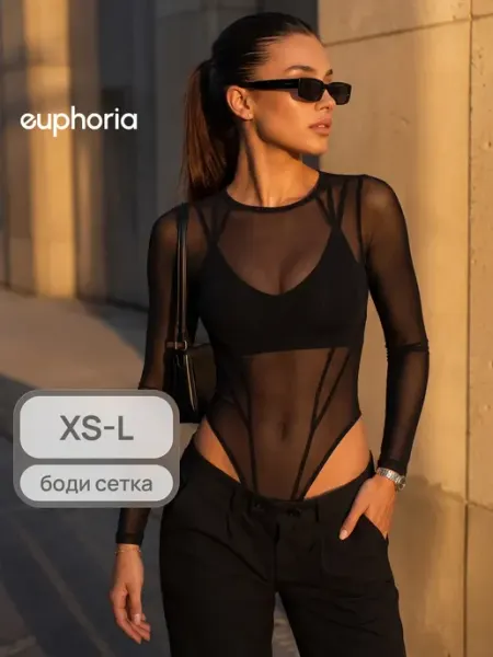 EUPHORIA Боди с длинным рукавом прозрачное сетка