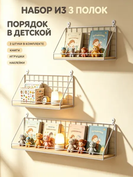 Настенная полка без сверления набор 3 шт. (25 35 45 см)