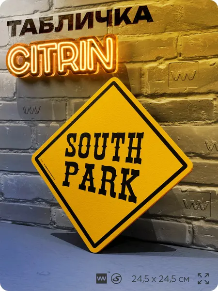 Табличка декоративная "Эмблема South Park, Южный Парк" на дверь и стену, прикольная штука в подарок фанату, декоративный знак, 24,5х24,5 см, серия CITRIN / цитрин, Айдентика Технолоджи