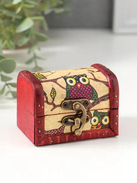 Шкатулка для украшений «Сундучок. Совята», дерево, 6×8×5.5 см