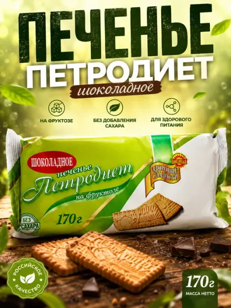 Печенье шоколадное на фруктозе 170г Петродиет