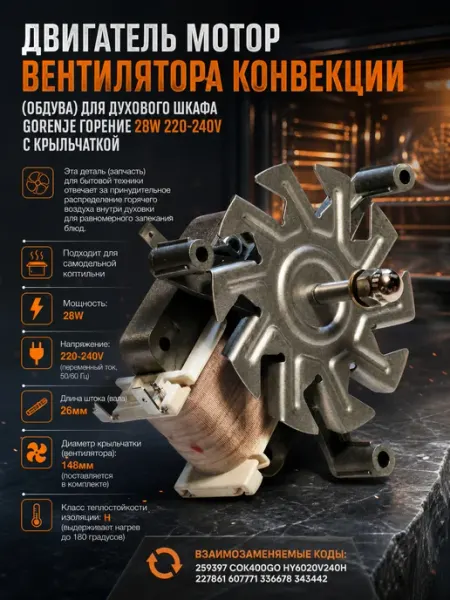 Двигатель мотор вентилятора конвекции с крыльчаткой