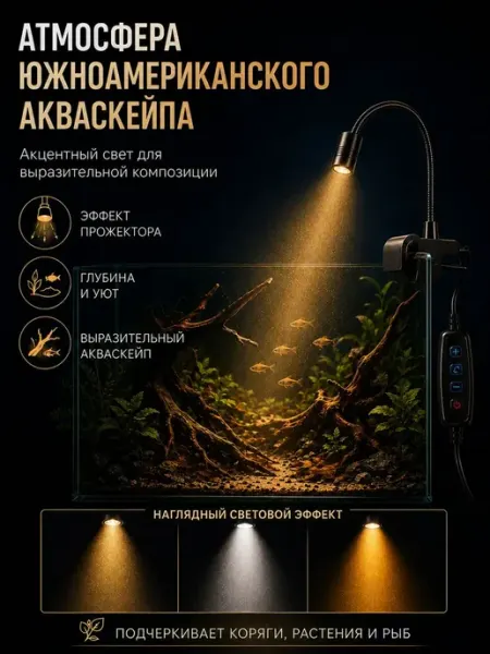 Светодиодный светильник для аквариума 3W с полным спектром и