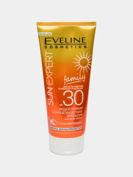 Эмульсия Eveline Sun Expert SPF30 для всей семьи, с маслом кокоса, солнцезащитная, 200 мл