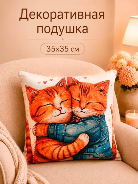 Подушка 35 см на диван с принтом КотоОбнимашки Микаэль