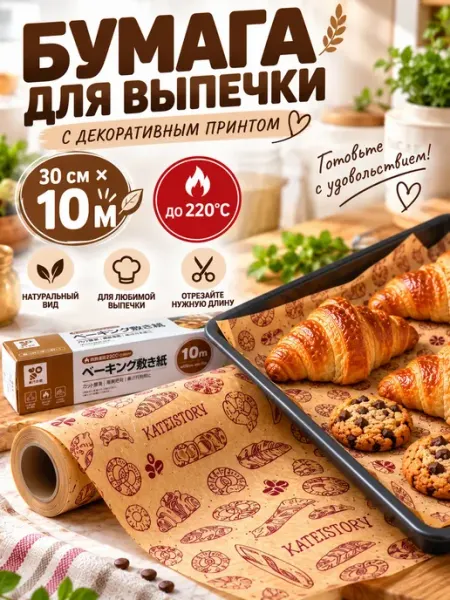 Бумага для выпечки пергаментная 30 см 10 м Apu5