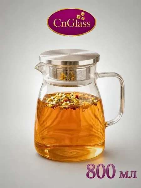 CnGlass Чайник заварочный стеклянный жаропрочный с крышкой