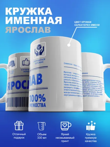 Именная кружка Ярослав керамическая в подарок 330мл cup-cup