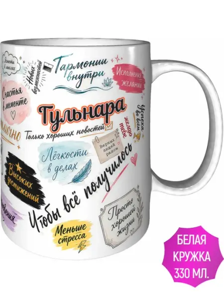 Кружка Гульнара с пожеланиями - белая внутри AV Podarki