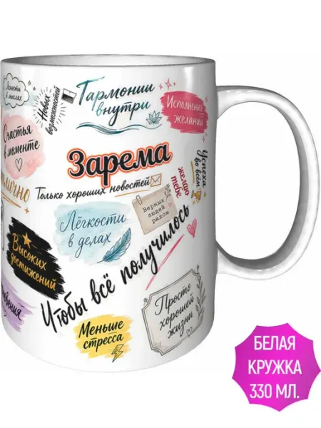 Кружка Зарема с пожеланиями - белая внутри AV Podarki