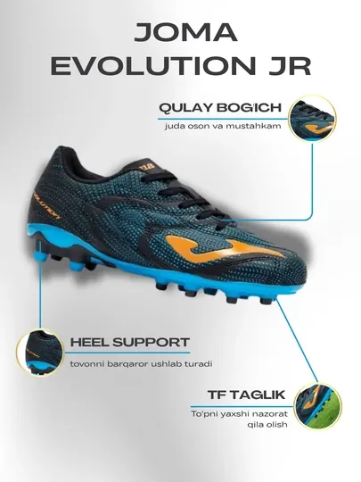 Детские футбольные кроссовки (сороконожки) Joma EVOLUTION JR, черные