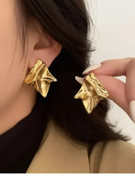 Серьги бижутерия золотистые крупные ромбы