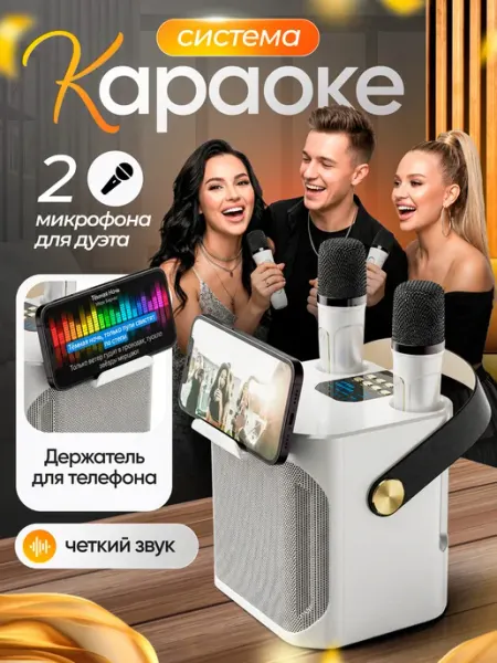 Колонка караоке система с двумя беспроводными микрофонами ARXEWA