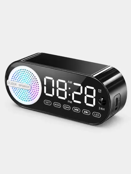 Bluetooth-колонка-будильник с часами, FM-радио и TF-картой, чёрная или белая - Электронные будильники