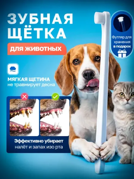 Зубная щетка для собак и кошек, футляр в подарок AOLA