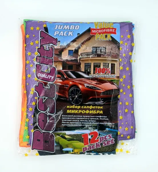 Салфетка из микрофибры для авто BEST CITY 35x40 CT223 (12 шт/уп)