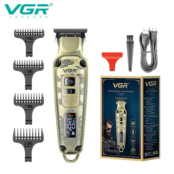 Машинка для стрижки волос и бороды VGR V-901, LED-дисплей, титановые лезвия, цвет золотистый