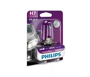 Лампа автомобильная галогеновая Н7 PHILIPS VisionPlus +60% 12V 55W PX26d (1 шт.) 12972VPB1