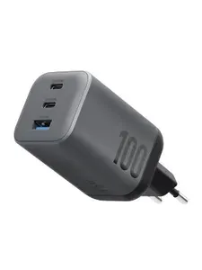 Сетевое зарядное устройство EnergEA AmpCharge Mini GaN100 с 2 разъемами USB-C PD до 100W, USB-A QC 3.0 до 30W, поддерживает быструю зарядку, 100 W, компактное, темно-серое