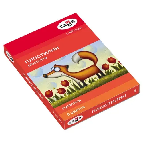 Пластилин для школы Гамма "Мультики", 08 цветов, 160г, со стеком, картонная упаковка