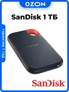 SanDisk 1 ТБ Внешний SSD-диск Extreme (SDSSDE61-1T00-G25), USB 3.2, до 1050 Мбайт/сек, Черный