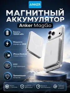Внешний аккумулятор магнитный Anker MagGo Ultra-Compact Design 10000 мАч