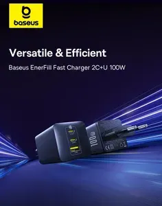Сетевое зарядное устройство Baseus EnerFill 100W 2*USB-C, USB-A, быстрая зарядка (P10182102123-00) черный