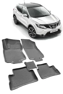 EVA коврики в салон Nissan Qashqai II J11 российской сборки пресс борта с 2014 г.в. Черный ромб c серой окантовкой. ЭВА коврики для Ниссан Кашкай Джей 11