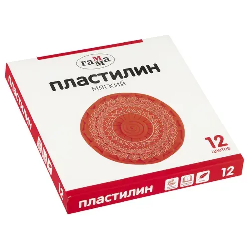 Пластилин для школы Гамма, 12 цветов, 240г, со стеком, картонная упаковка