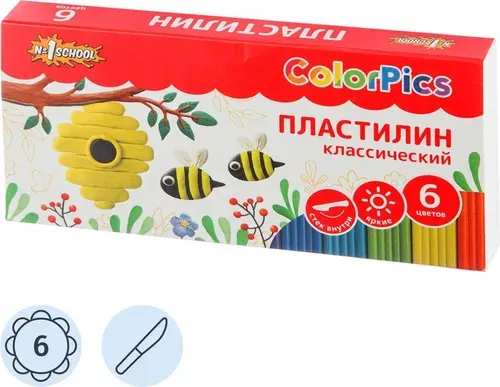 Пластилин классический Комус Класс (№1 School) ColorPics 6 цветов 120 грамм