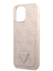 Чехол Guess PU Double cardslot на iPhone 13 Pro / для Айфон 13 Про, из экокожи с имитацией сафьяна, с карманом для двух пластиковых карт, с логотипом 4G, светло-розовый