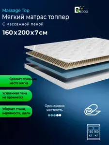 Ортопедический матрас-топпер на диван 160х200 7 см, Massage Top, BEDDO SLEEP Анатомический, Беспружинный в рулоне