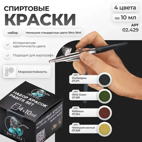 Набор спиртовых красок Jim Scale: Немецкие стандартные цвета 1944-1945 4 цвета