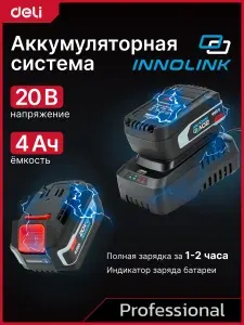Набор аккумулятор и зарядное устройство Deli Innolink DE-CM20A4E (2 Акб, 20Вх4Ач + ЗУ, Li-ion, совместимы ТОЛЬКО с аккумуляторным инструментом Deli)