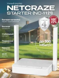 Wi-Fi роутер Netcraze (Keenetic) Starter nc-1121, 2.4ГГц, до 300 Мбит/с