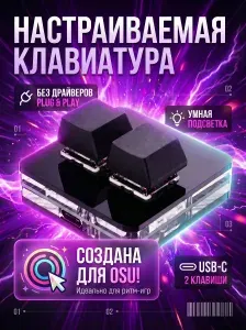 Механическая макроклавиатура с 2 клавишами для OSU и макросов, с подсветкой, проводная