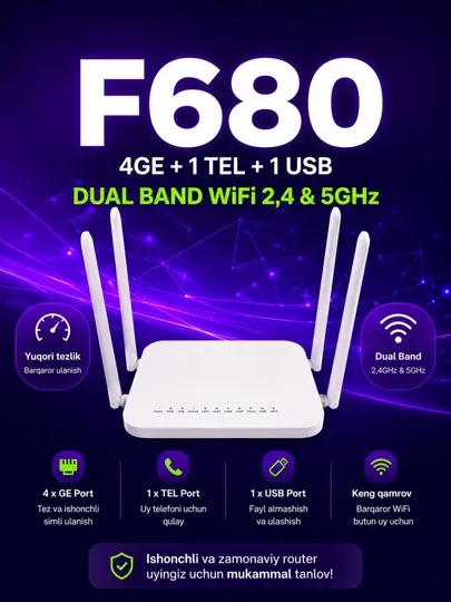 Двухдиапазонный оптический Wi-Fi роутер ZTE ZXHN F680 GPON ONT, Гигабитный