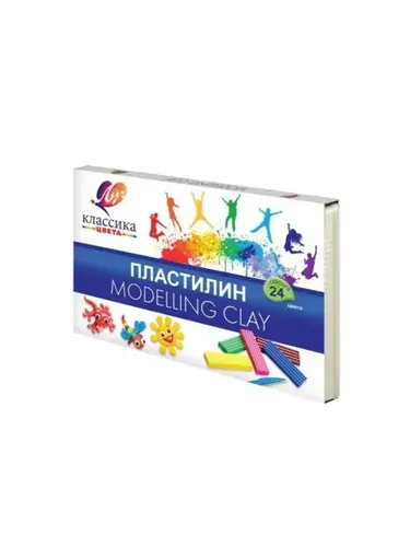 Пластилин 1шт 24 цвета 480гр ЛУЧ Классика со стеком (картонная упаковка)
