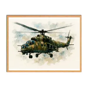 Военная Техника, Одновинтовой (вертолётного типа), Плакат Акварель 42 см х 29 см