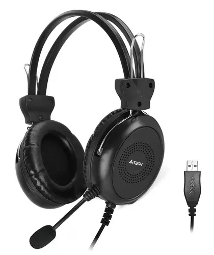 Наушники с микрофоном A4Tech HU-30 черный, стерео, накладные, крепление оголовье, проводные USB, кабель 2м, одностороннее подключение кабеля