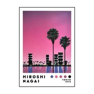 Постер "Винтажная картина Nagai Hiroshi, vaporwave, Япония, пляжный город, лето", 30х40 см