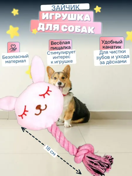 Мягкая игрушка для собак "Зайка с канатом"