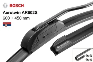 Щетки стеклоочистителя Bosch Aerotwin AR602S (3397014421), бескаркасные, 600мм + 450мм, 2 шт, Крючок 9x3/9x4, для Mazda 6, Lexus IS, Opel Insignia
