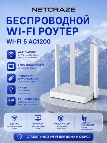 Wi-Fi роутер NС-Netcraze Viva (NC-1913) - Гигабитный интернет-центр с Mesh Wi-Fi 5 AC1200