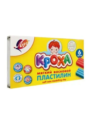 Луч Пластилин восковой Кроха + стек, 6 цветов, 99 гр