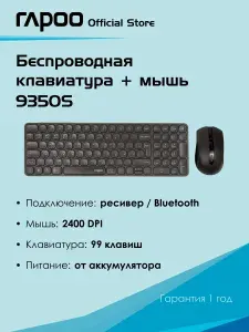 Беспроводной комплект клавиатура+мышь Rapoo 9350S, цвет - черный, Русская раскладка