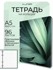 Тетрадь на кольцах А5 Listoff, 96 листов в клетку в пластиковой обложке, со сменным блоком
