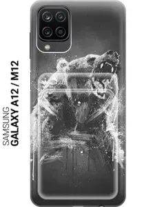 Чехол с карманом для карт на Samsung Galaxy A12 / M12 / Самсунг А12 / М12 с принтом "Разъяренный медведь"