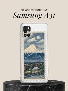 Чехол на Samsung A31 с принтом Заснеженная гора у озера