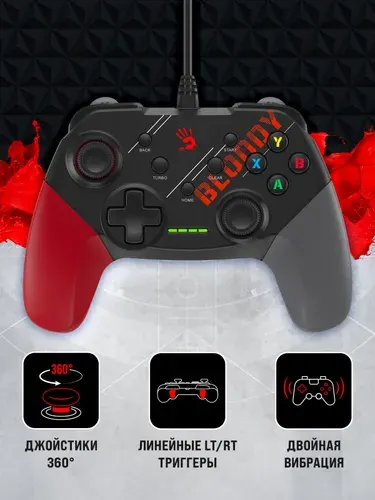 Геймпад A4Tech Bloody GP30 Sports, USB, виброотдача/обратная связь, черный/красный